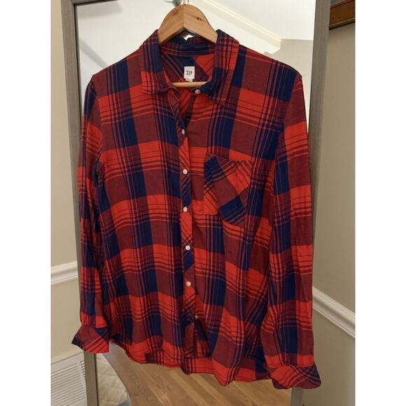 GAP Buffalo Plaid Flannel Shirt Red Black Medium - Picture 3 of 5